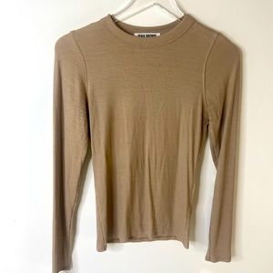 Joah Brown Womens Long Sleeve Brown Ribbed Top Shirt Size M L